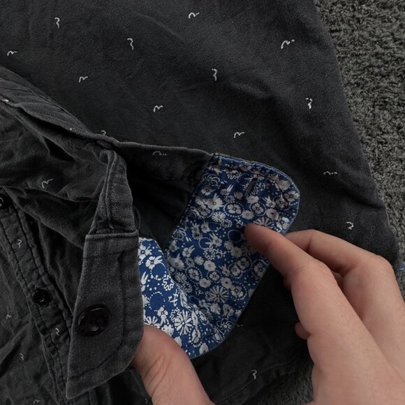 EVISU Genes Dark Gray Medium Long Sleeve Button Up Shirt AOP Logo Print Cotton - Picture 10 of 14